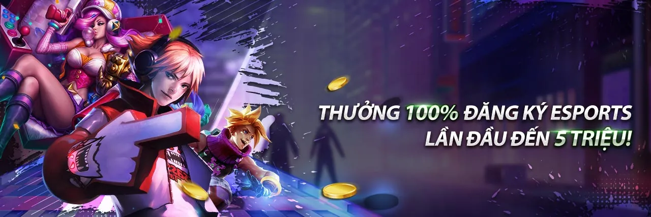 Sân khấu thể thao điện tử Fi88 hoành tráng với màn hình lớn và game thủ đang thi đấu